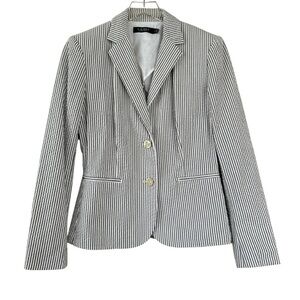 Lauren Ralph Lauren Jacket Size 6 Woman’s Gray Notch Collar Seersucker Blazer
